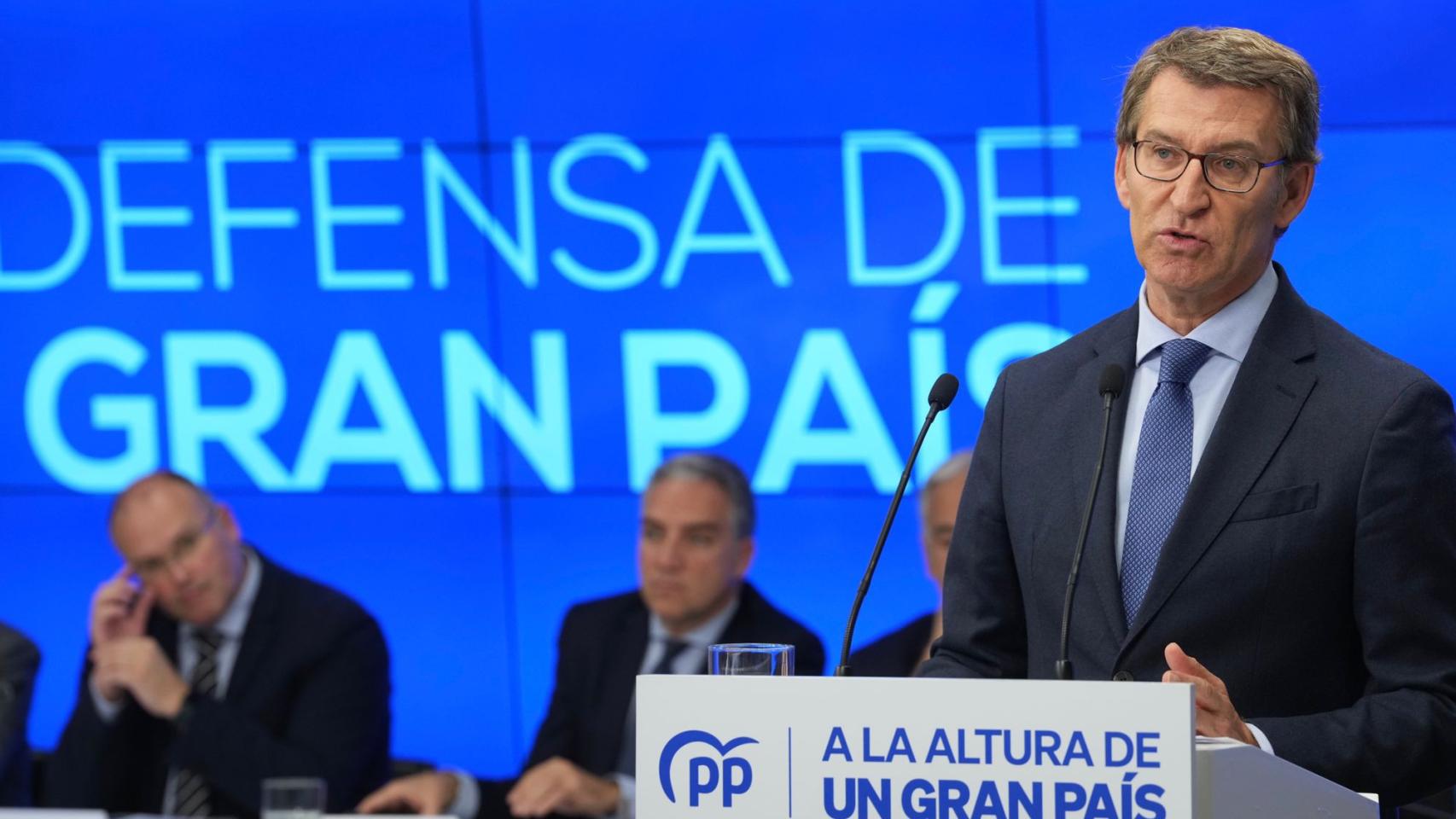 El presidente del Partido Popular, Alberto Núñez-Feijóo, durante el Comité Ejecutivo Nacional en la sede de Génova, Madrid.