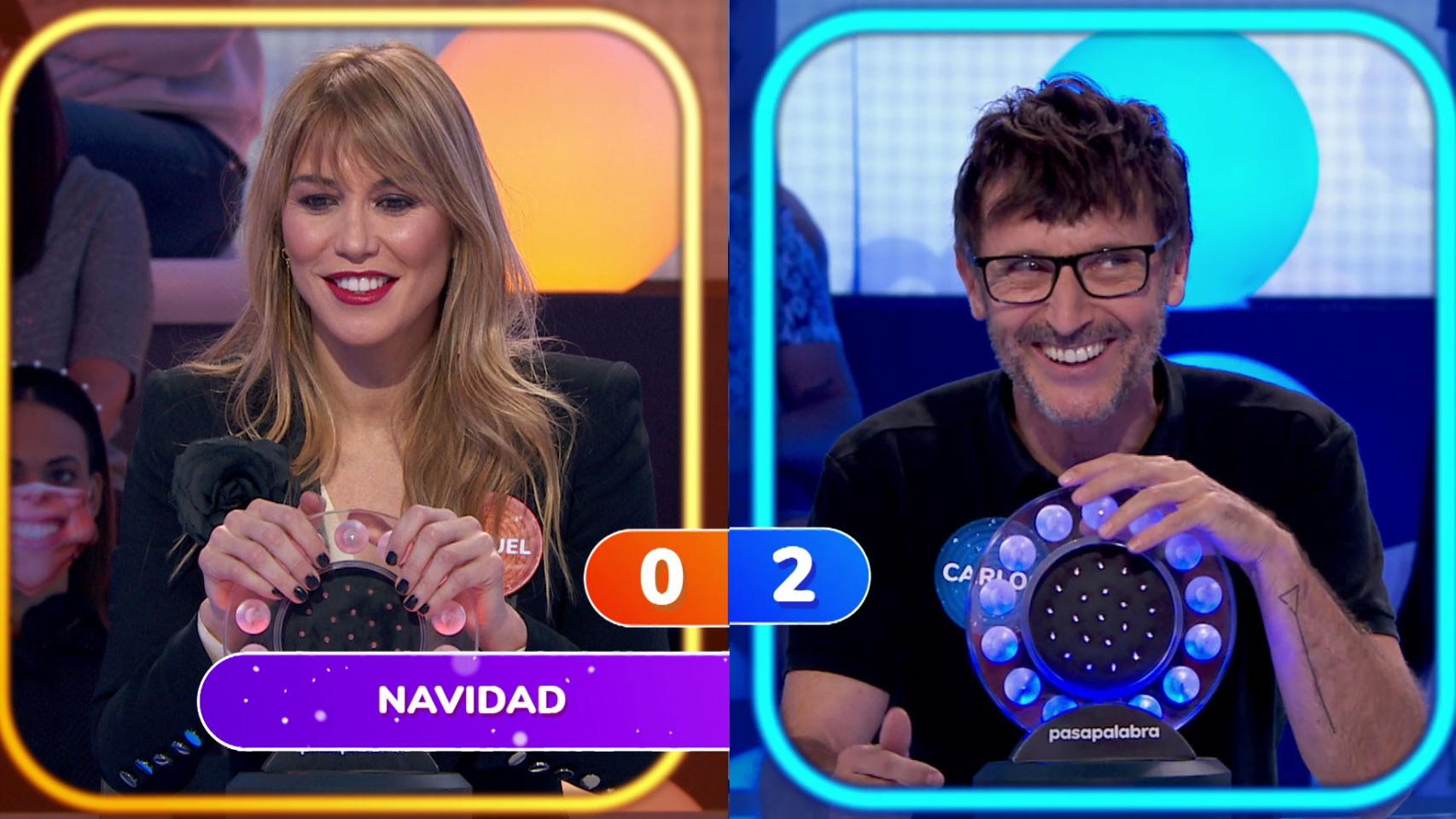 Raquel Meroño y Carlos Chamarro en 'Pasapalabra'