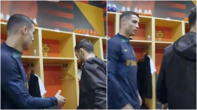 El frío saludo entre Cristiano Ronaldo y Bruno Fernandes