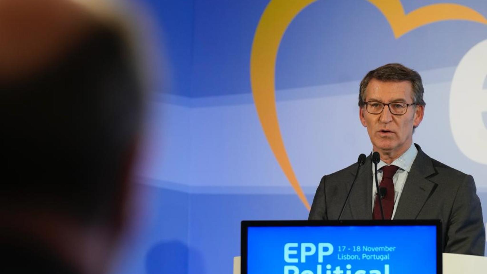 Alberto Núñez Feijóo, durante su discurso ante la Asamblea Política del Partido popular Europo.