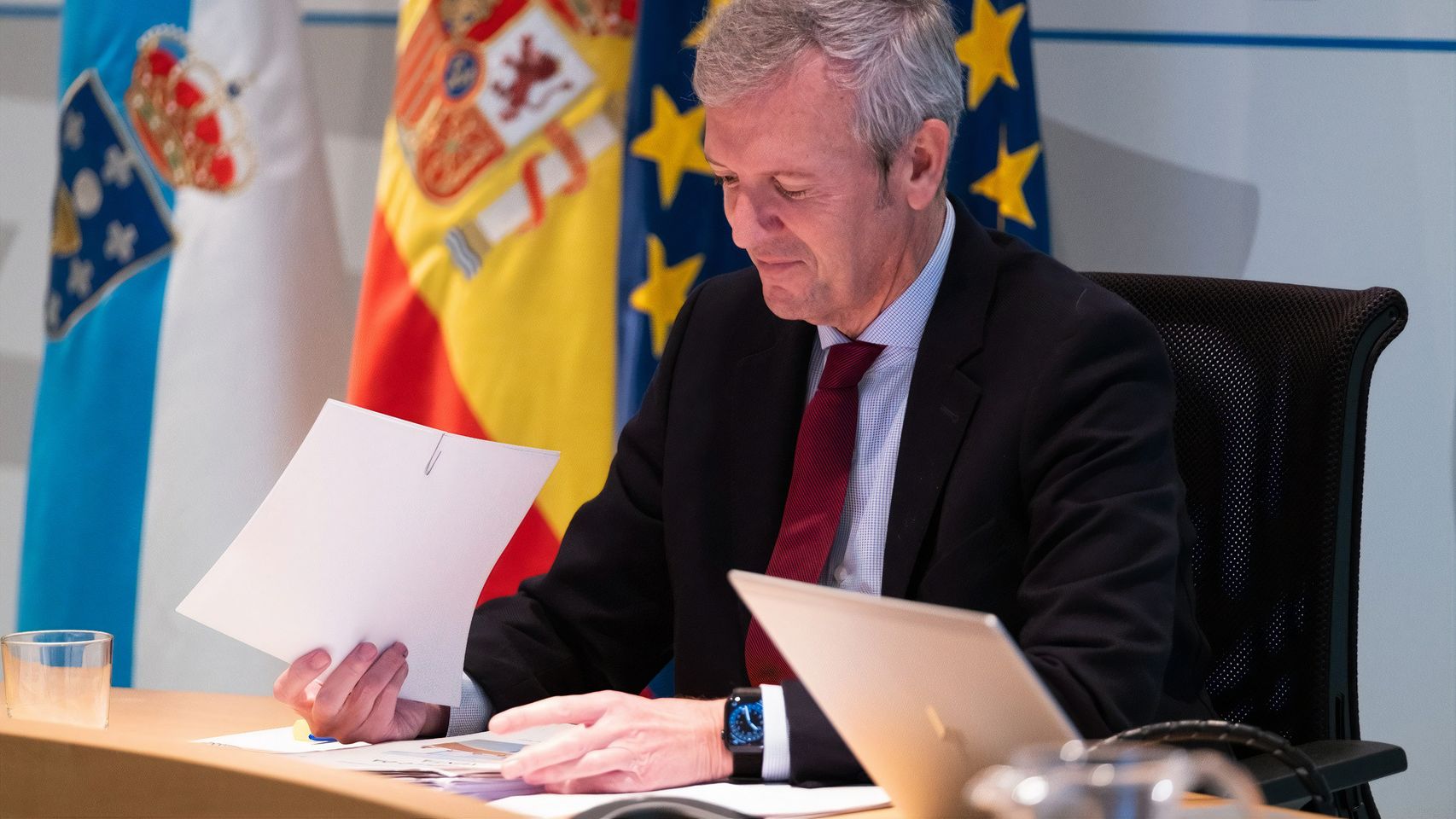 Alfonso Rueda en la reunión semanal del Gobierno gallego, en una foto de archivo.