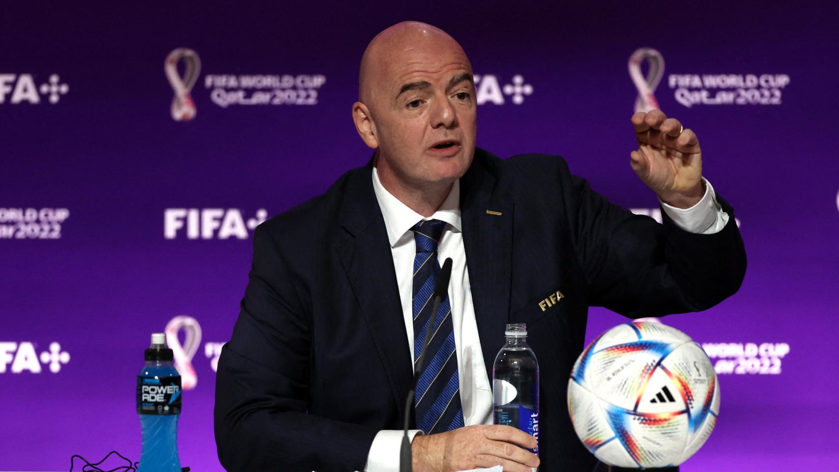 Gianni Infantino, en el centro de prensa del Mundial de Qatar