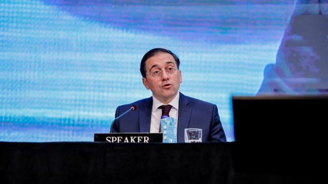 El ministro de Asuntos Exteriores, Unión Europea y Cooperación, José Manuel Albares, durante este sábado en el Hotel Meliá Castilla de Madrid.