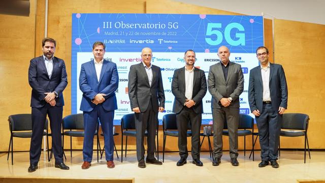 Joaquín Mata, director de Red, Operaciones y Sistemas de Telefónica España, Ignacio Gallego, presidente de Nokia España, Andrés Vicente, CEO de Ericsson, Luis Manuel Díaz de Terán, vicepresidente y director de la División de Telecomunicaciones de Capgemini Engineering e Íñigo Polo, director de Administraciones Públicas de Orange