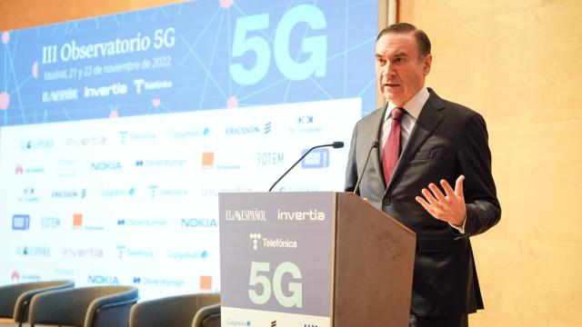 Pedro J. Ramírez, presidente ejecutivo y director de EL ESPAÑOL durante la inauguración del III Observatorio 5G celebrado este lunes en Madrid.