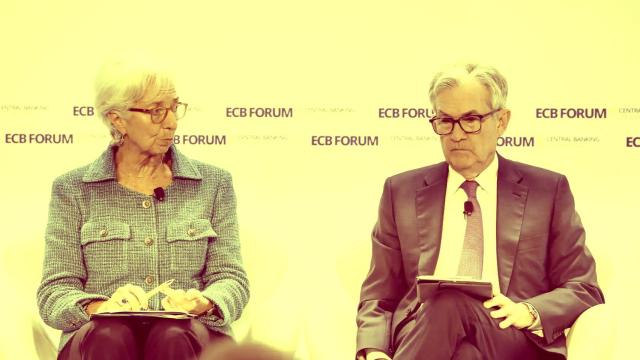 Christine Lagarde, la presidenta del BCE, y Jerome Powell, el presidente de la Fed.