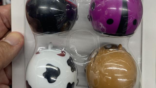 Una de las imágenes de los cascos para pollos que se han compartido en redes sociales.