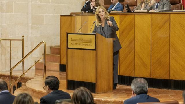 La consejera de Hacienda de la Junta de Andalucía, Carolina España, durante el debate.