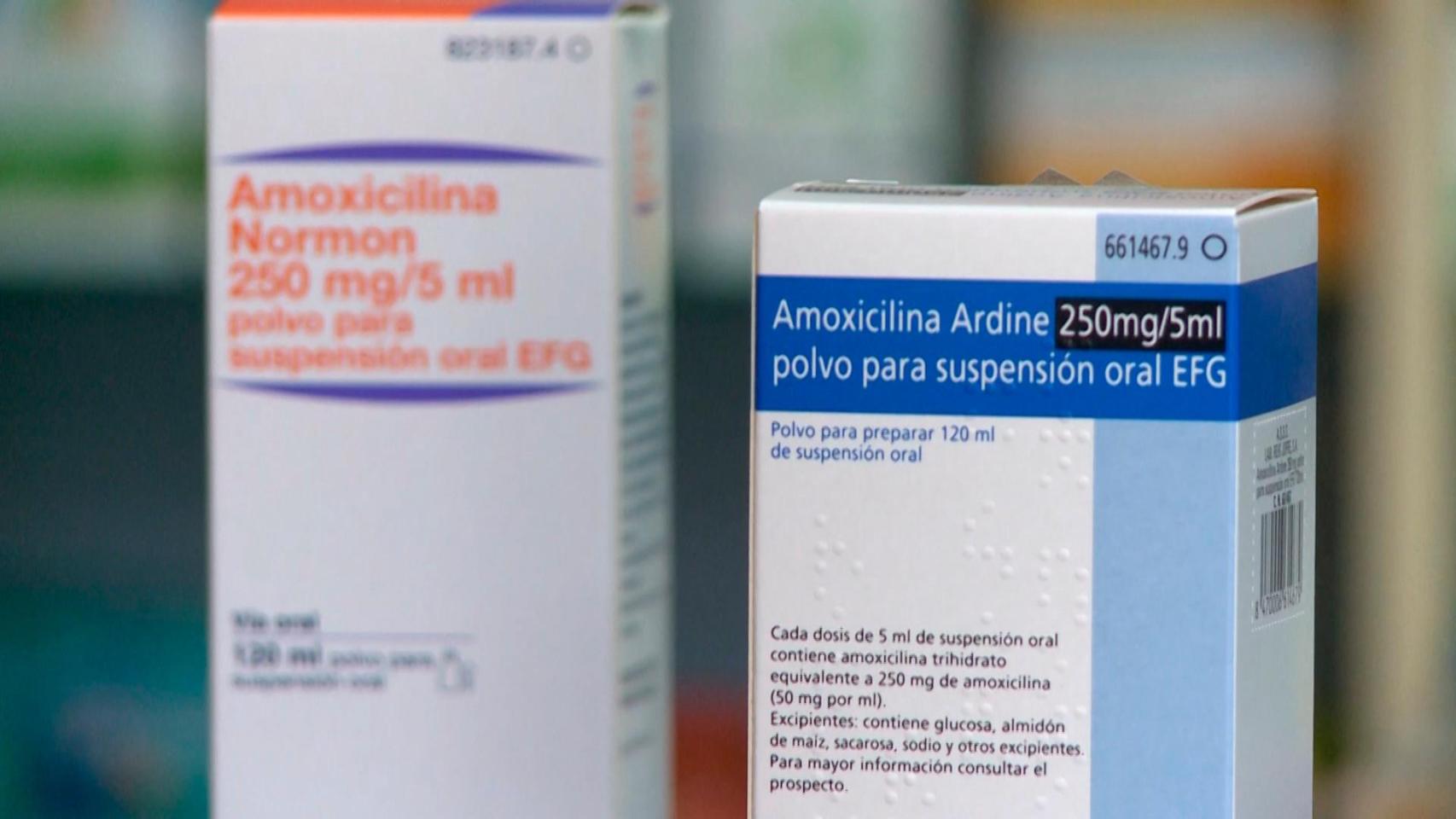 Envases de amoxicilina.