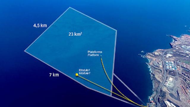 La zona frente a la costa de Gran Canaria que sirve de banco de pruebas de la Plataforma Oceánica de Canarias.