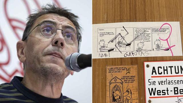 Fotomontaje de Monedero junto al detalle de las pintadas en su puerta.