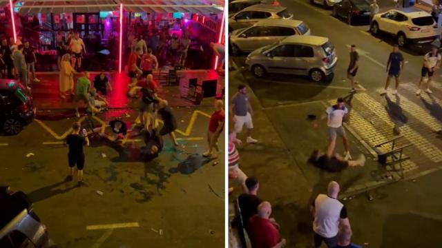 Instantes de la pelea entre aficionados de Gales y de Inglaterra