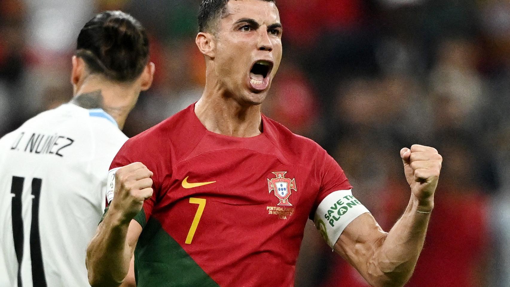 Cristiano Ronaldo, celebrando su segundo gol en el Mundial de Qatar 2022