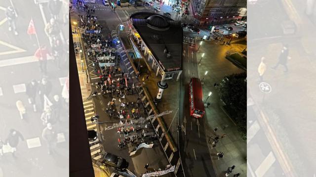 La manifestación de la CIG, hoy en A Coruña.