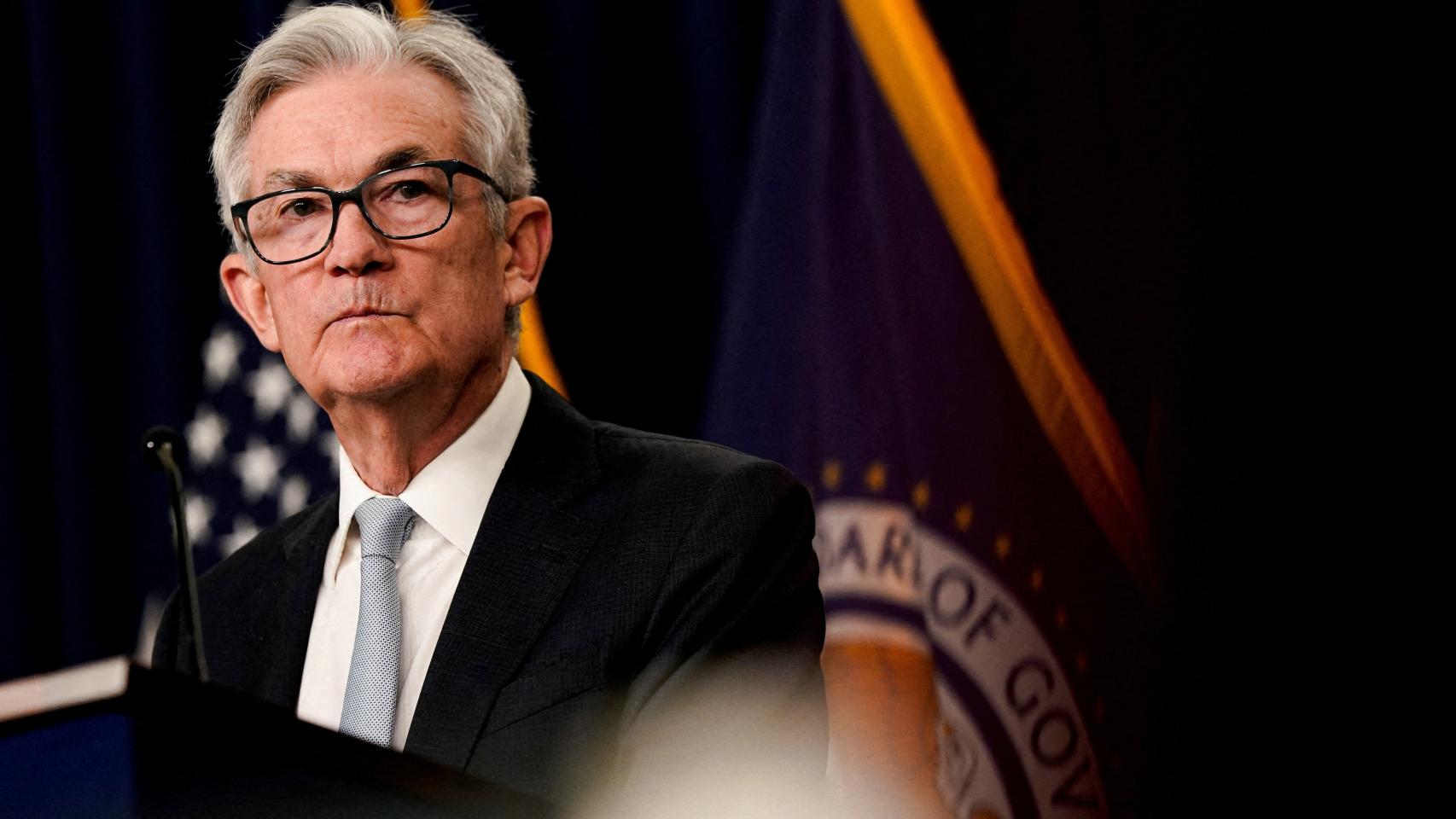 El presidente de la Reserva Federal de Estados Unidos (Fed), Jerome Powell, en una rueda de prensa.