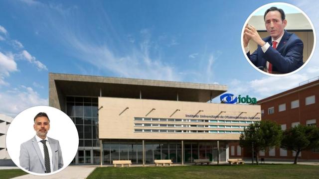 El IOBA de fondo y abajo a la izquierda Juan Borreguero, director de gestión, y arriba a la derecha Miguel Maldonado, director del instituto.