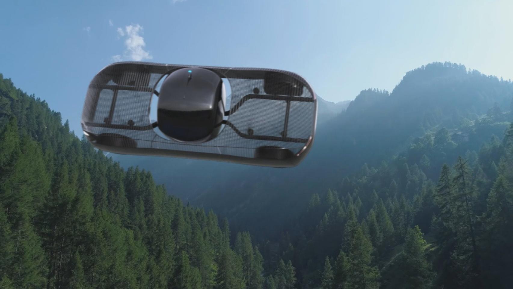 Una muestra del coche volador 'Modelo A' en el aire.