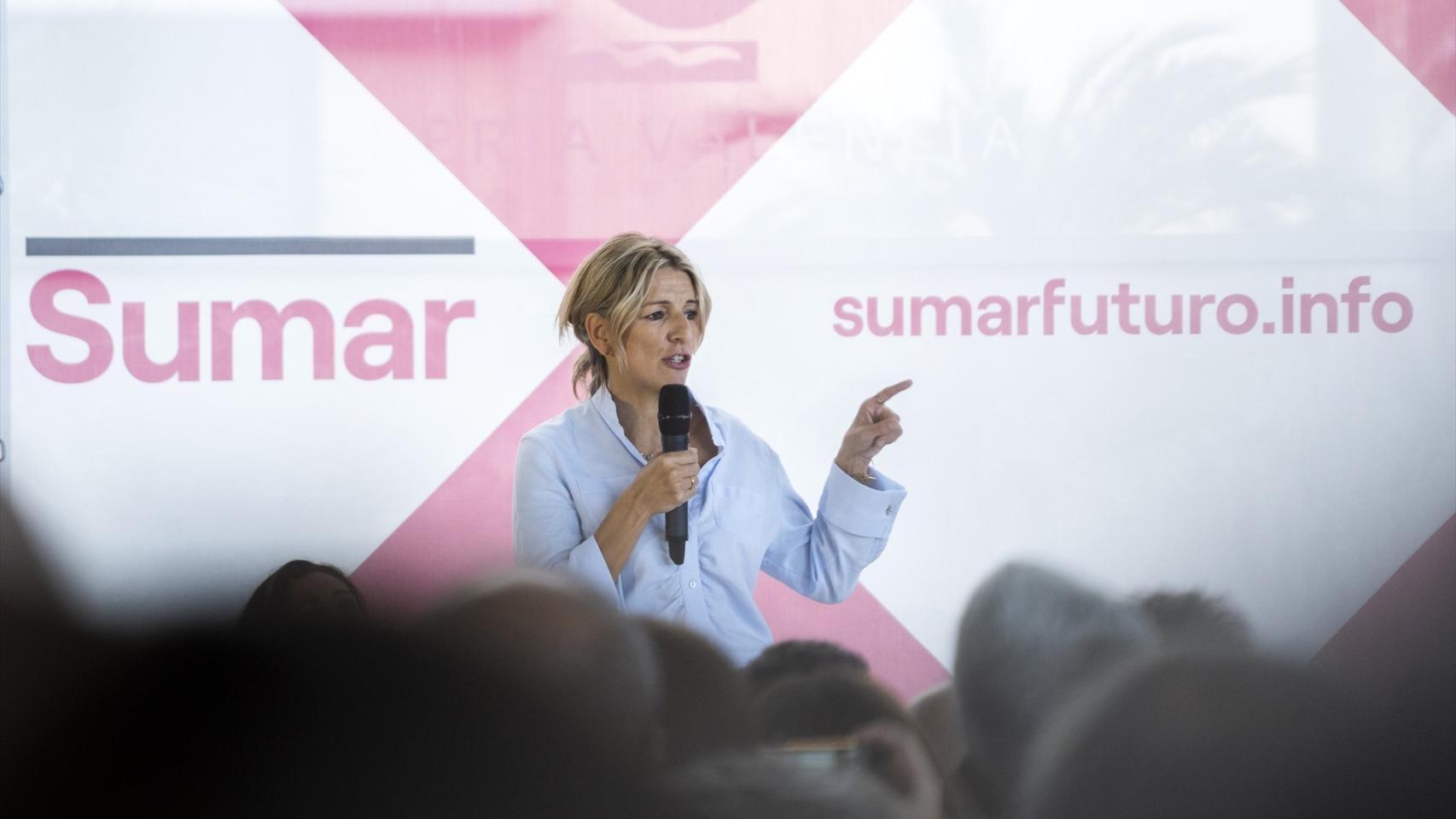 La vicepresidenta segunda y ministra de Trabajo, Yolanda Díaz, durante un acto de Sumar en Valencia.