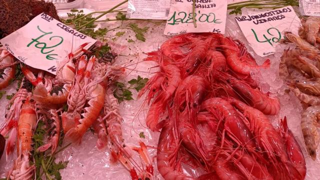 El mayor precio en gamba roja de bahía del Mercado Central de Alicante en estos días.
