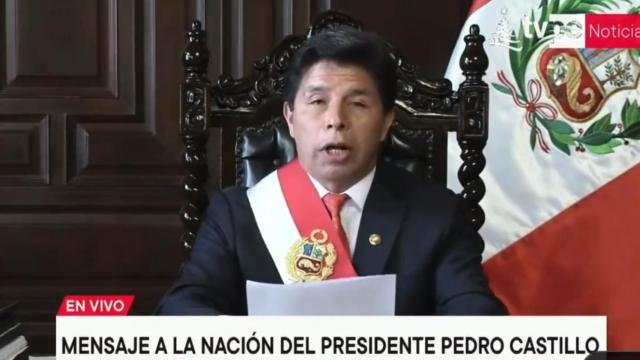 El presidente de Perú, Pedro Castillo, durante su discurso a la nación.