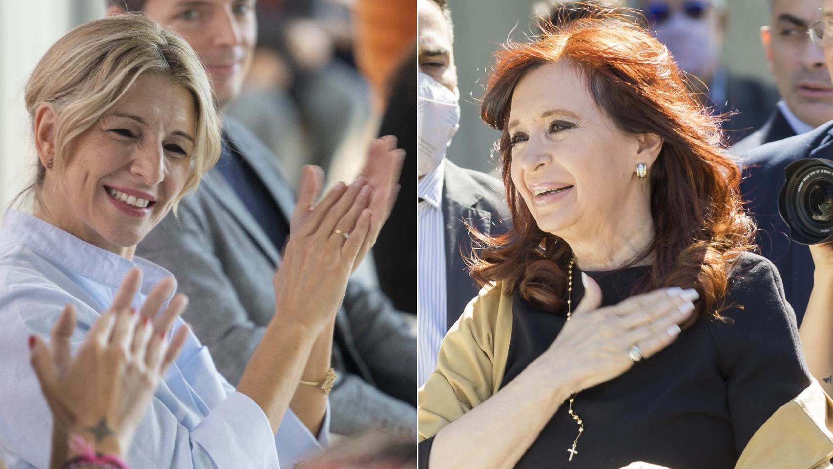 Yolanda Díaz, vicepresidenta segunda del Gobierno, y Cristina Fernández de Kirchner, vicepresidenta de Argentina.