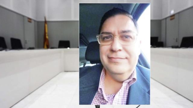 Fotomontaje con el rostro de Javier Biosca y una sala de juicios de la Audiencia Nacional.