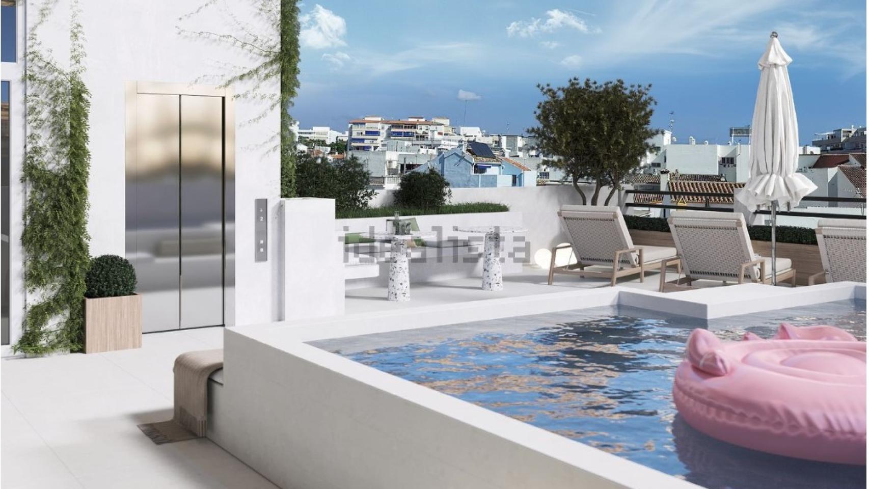 Una zona de un hotel boutique en Marbella a la venta.