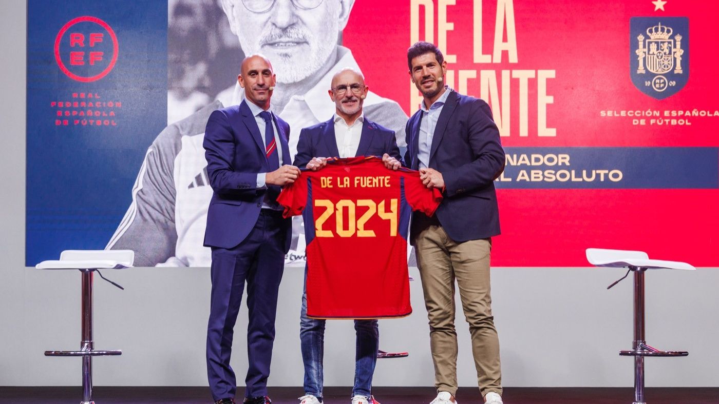 Luis de la Fuente, en su presentación junto a Rubiales y Luque.