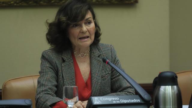 La presidenta de la Comisión de Igualdad, Carmen Calvo, este lunes.