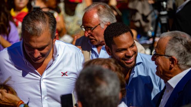 Javier Ortega Smith e Ignacio Garriga se manifiestan en Barcelona, el pasado 12 de octubre.