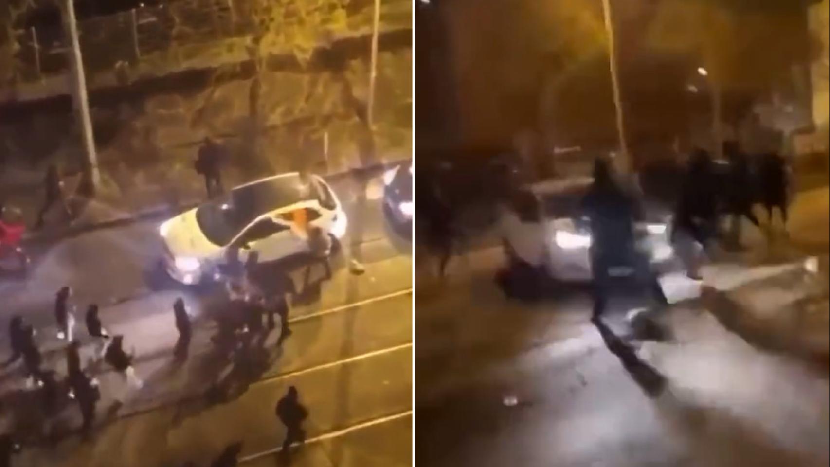 Momento en que la bandera francesa es arrebatada del vehículo y el posterior atropello en Montpellier.