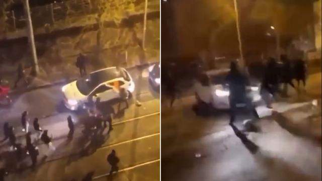 Momento en que la bandera francesa es arrebatada del vehículo y el posterior atropello en Montpellier.