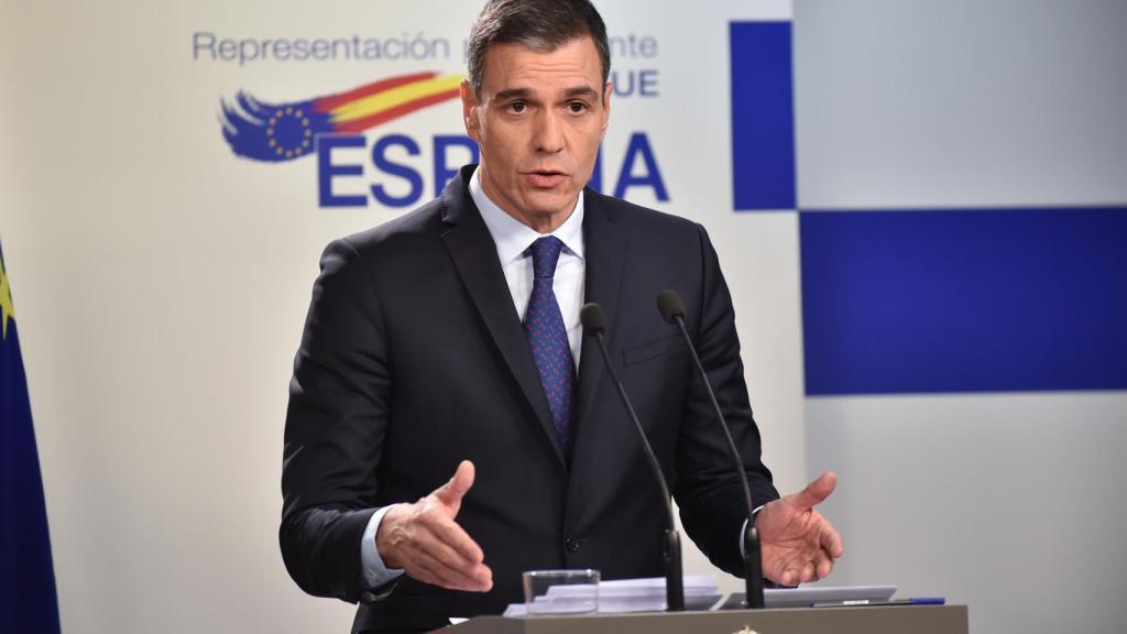 El presidente del Gobierno, Pedro Sánchez, durante la rueda de prensa del 15 de diciembre de 2022, en Bruselas