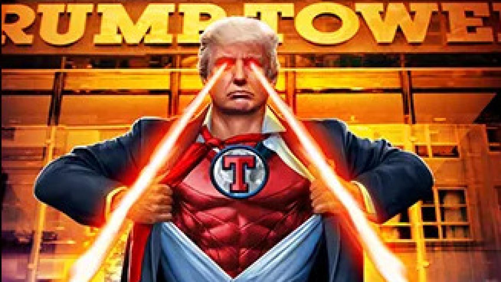 Donald Trump, capitán américa, cromo.