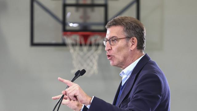 El presidente del PP, Alberto Núñez Feijóo, este sábado en Lardero, La Rioja.
