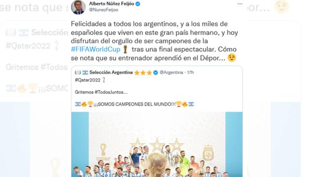 Feijóo da la enhorabuena a la selección argentina.