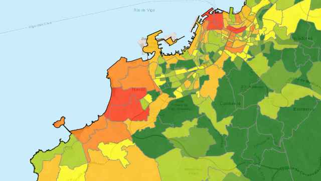 Vista general del mapa de viviendas turísticas de Vigo.