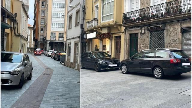 Coches mal aparcados en calles peatonales próximas a San Agustín