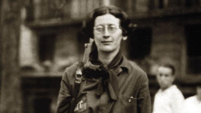 La filósofa Simone Weil, con el fusil al hombro durante la Guerra Civil. Detalle de la portada de 'La Columna' (Tusquets)