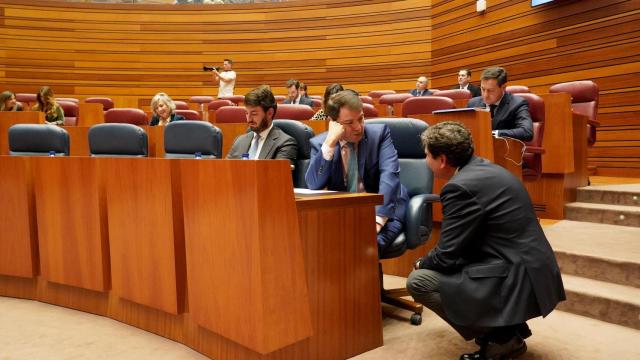 Alfonso Fernández Mañueco y Carlos Fernández Carriedo conversando en las Cortes