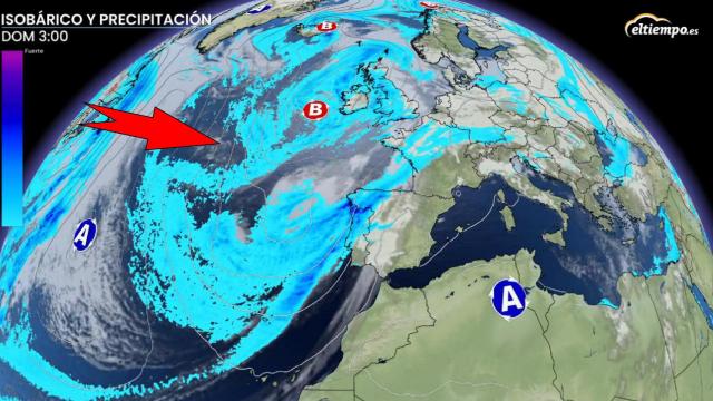 Los frentes lluviosos que afectan a la Península Ibérica este fin de semana. ElTiempo.es.
