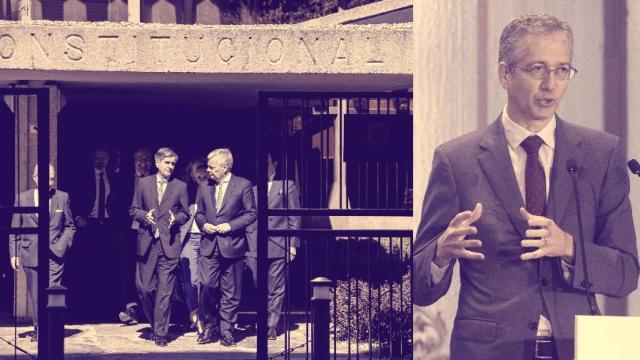 El presidente del TC,  Pedro González-Trevijano  y el comisario europeo de Justicia, Didier Reynders. / El gobernador Pablo Hernández de Cos.