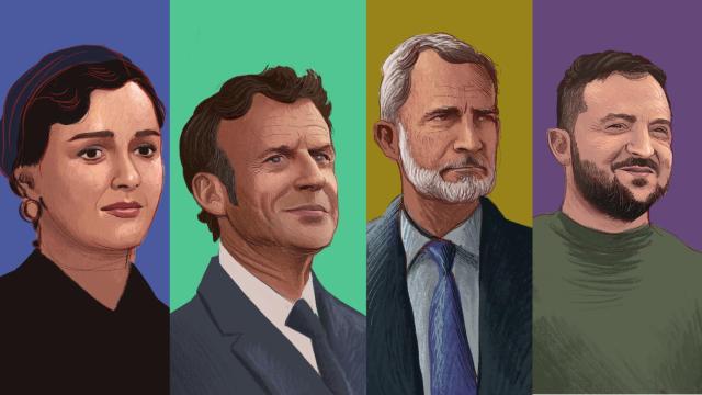 Taraneh Alidoosti, Emmanuel Macron, Felipe VI y Volodímir Zelenski.