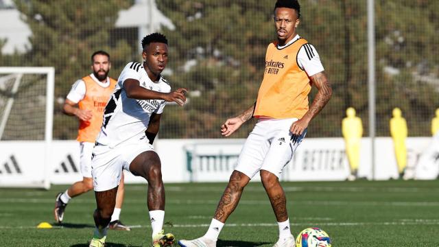 Vinicius y Militao, en un entrenamiento del Real Madrid