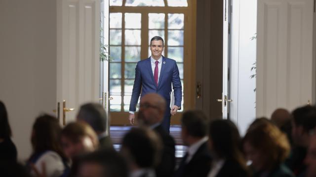 El presidente del Gobierno, Pedro Sánchez, antes de su comparecencia este martes en la Moncloa.