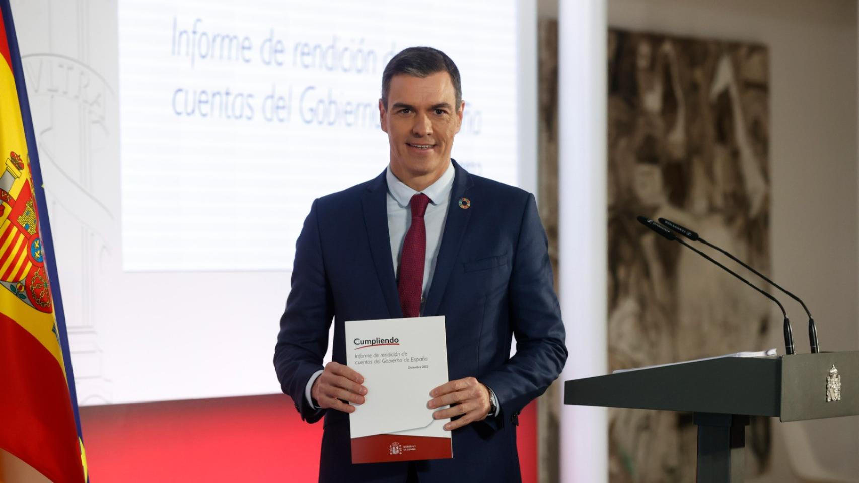 Pedro Sánchez durante la presentación del 'Informe de rendición de cuentas correspondiente a 2022'