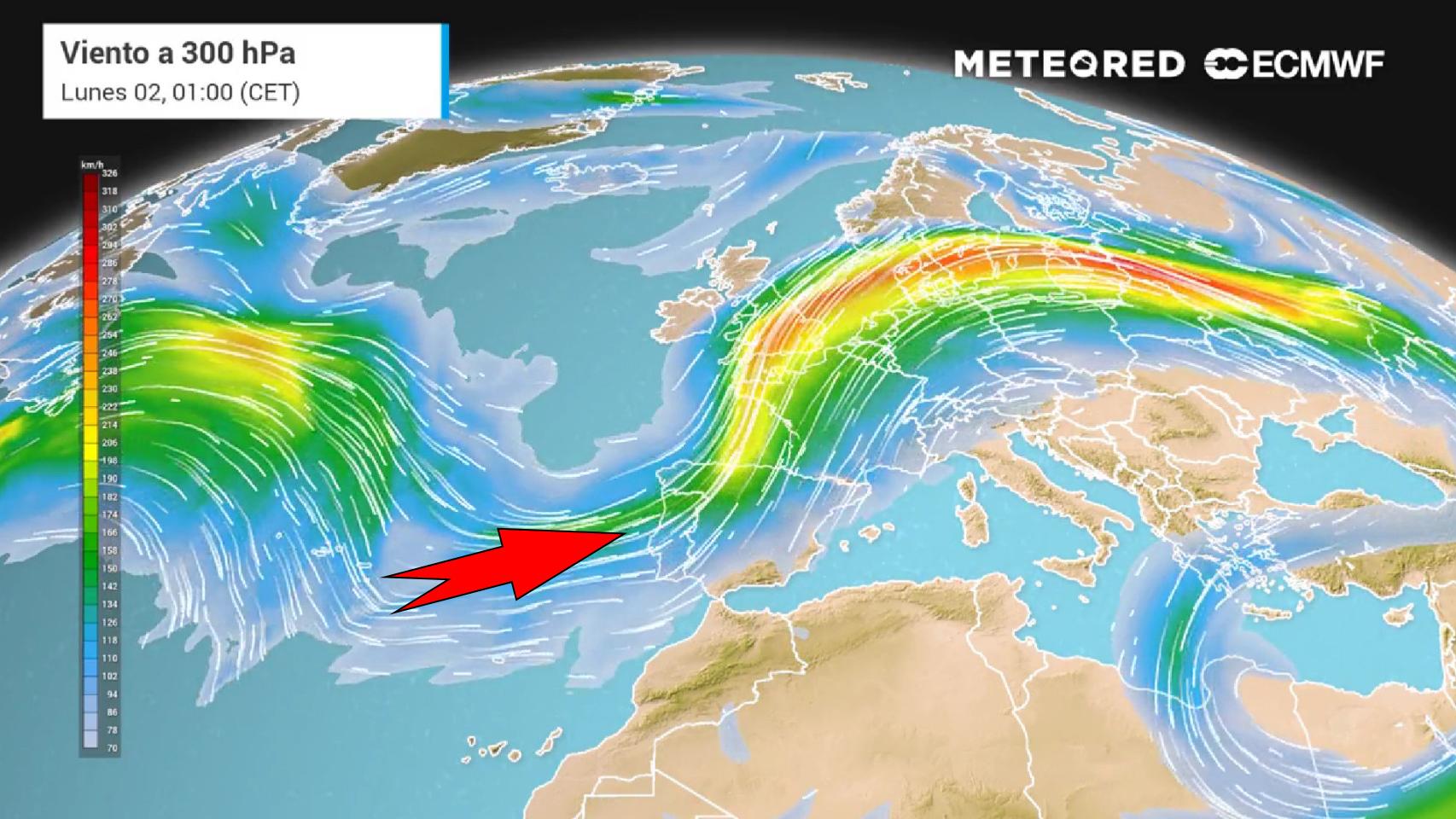 La situación del chorro polar a comienzos de año. Meteored.