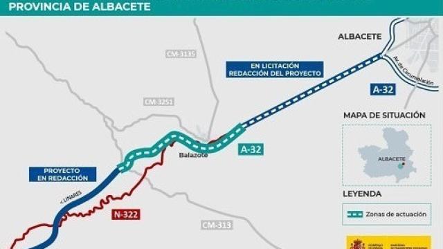 El Ministerio de Transportes licita por 113 millones un tramo de la A-32 en Albacete