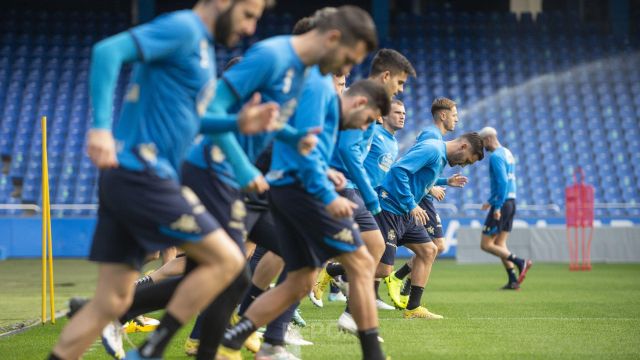 Lucas en su primer entrenamiento con el Deportivo.