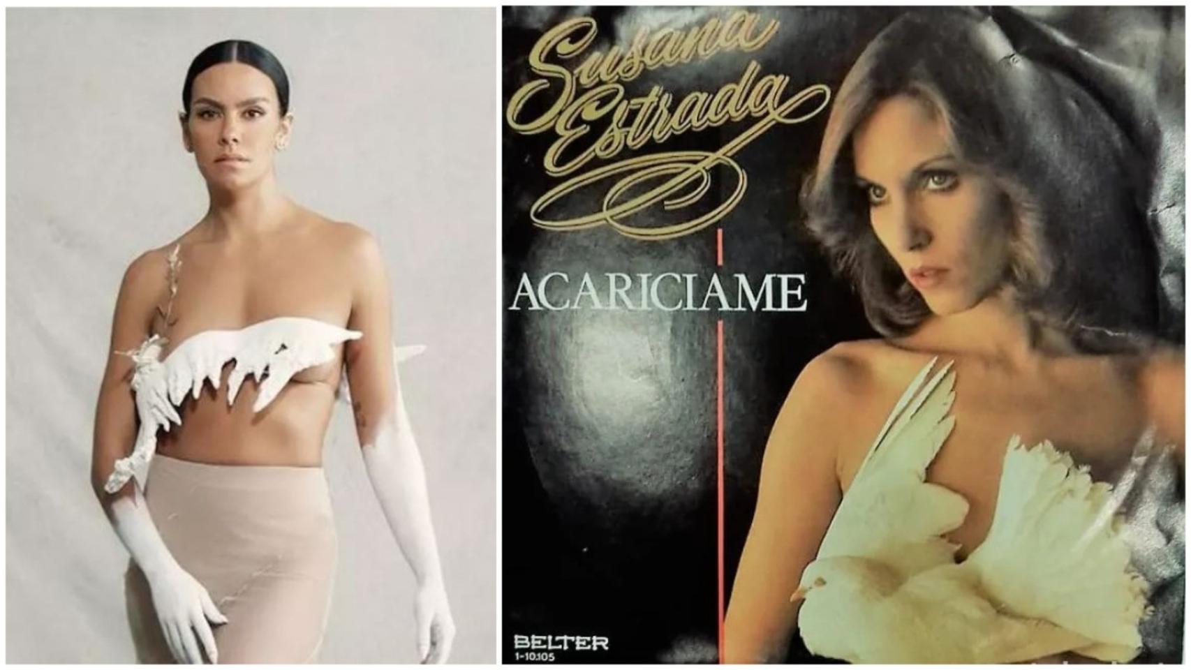 El vestido de Cristina Pedroche, con la paloma, y la portada del single de Susana Estrada, de 1980.